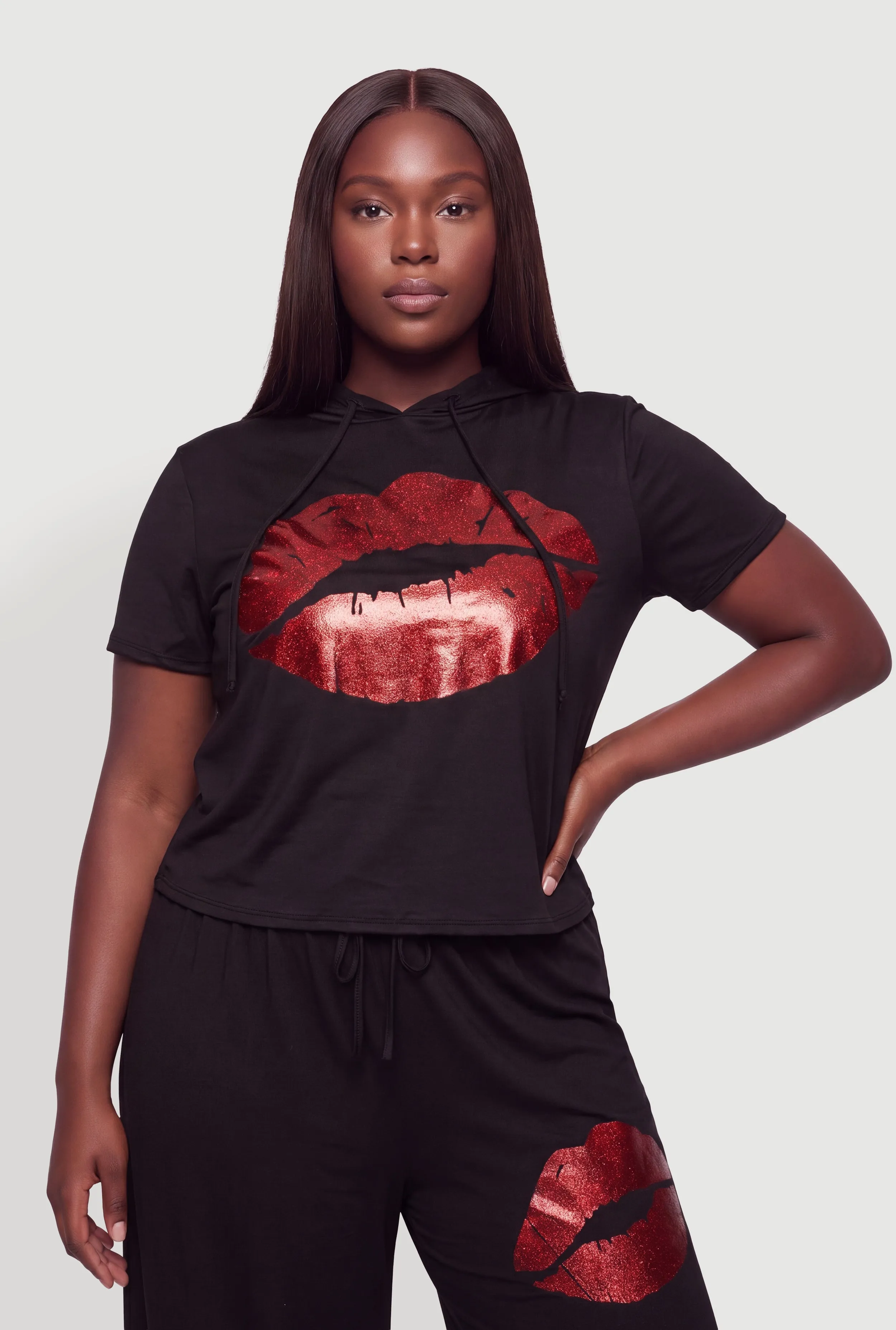 Plus Size Lip Graphic Hooded Top sold by Rainbow