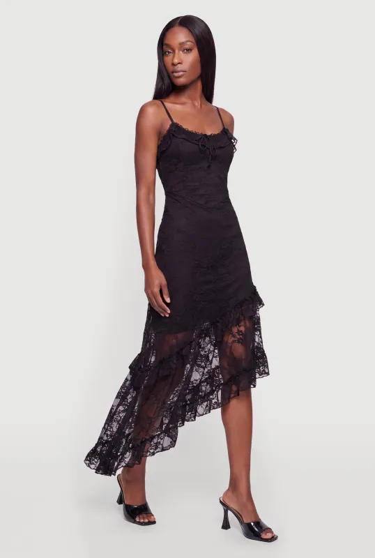 Floral Lace  Side Zip Ruffle Tiered Maxi Dress made by Madden Girl