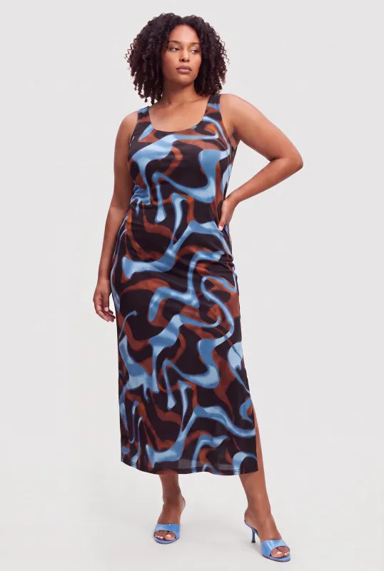 Plus Size Abstract Print Scoop Neck Sleeveless Maxi Dress made by Rainbow