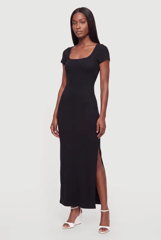 Ribbed Knit Square Neck Maxi Dress made by Rainbow