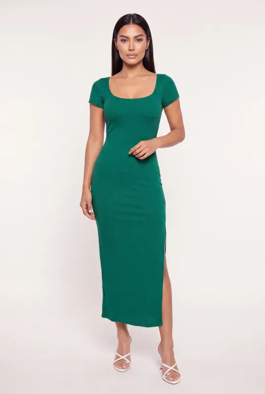Ribbed Knit Square Neck Maxi Dress made by Rainbow