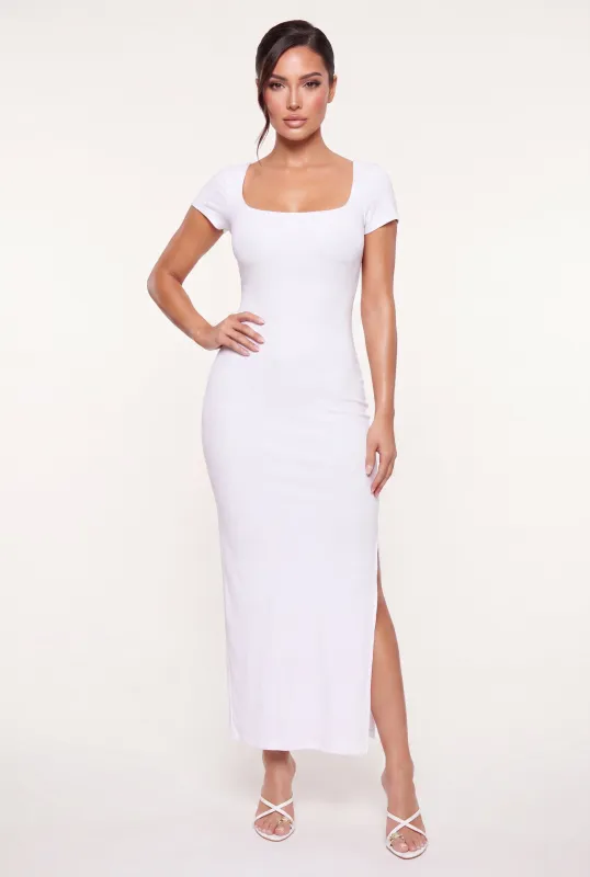 Ribbed Knit Square Neck Maxi Dress made by Rainbow