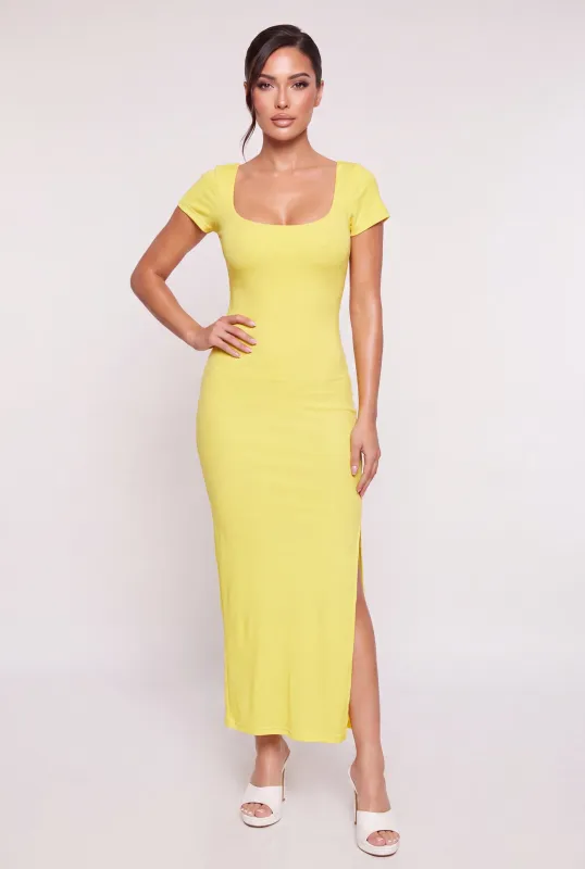 Ribbed Knit Square Neck Maxi Dress made by Rainbow