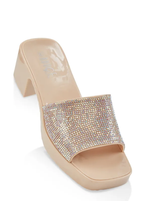 Rhinestone Band Jelly Block Heel Sandals sold by Rainbow