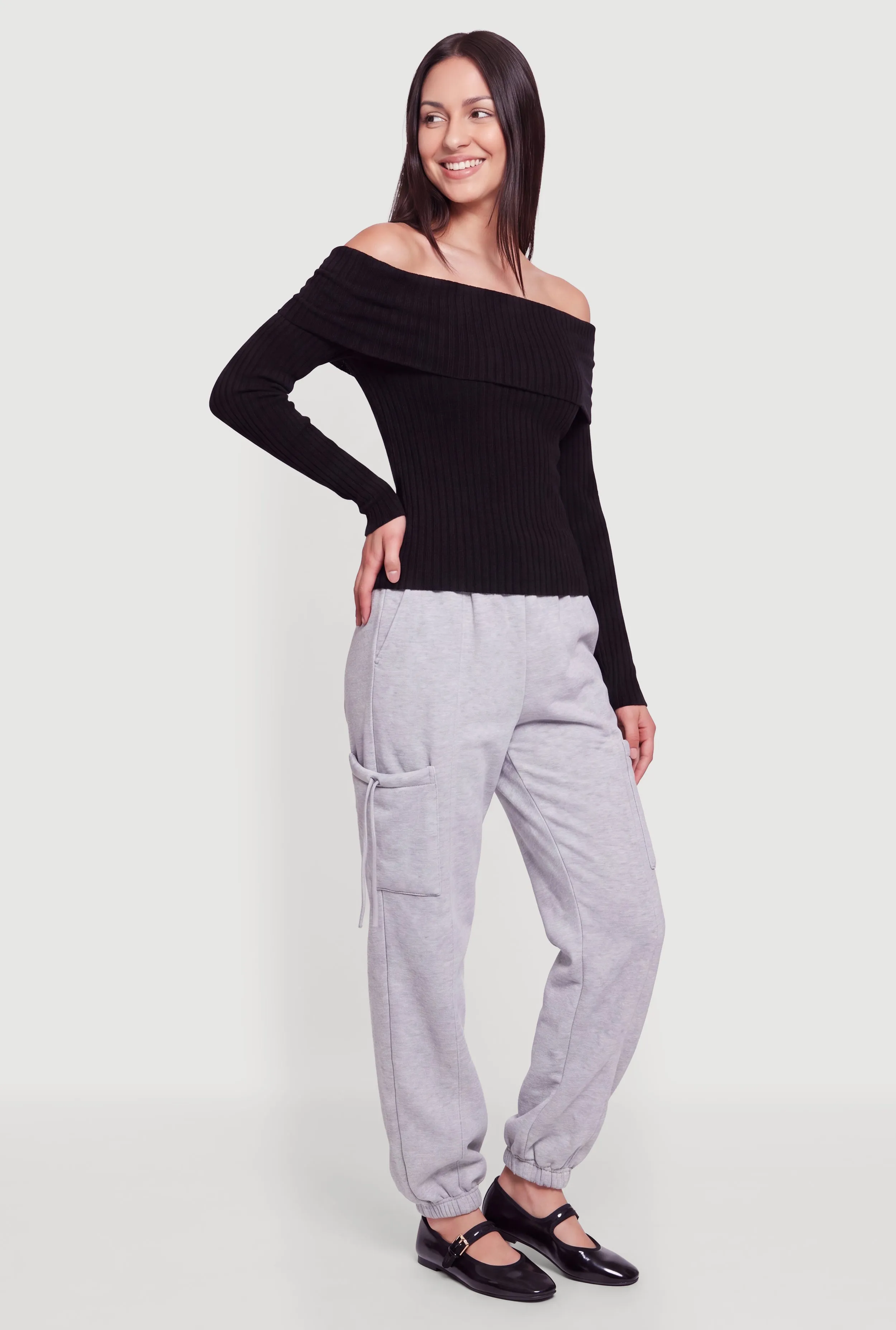 Mid Rise Smocked Waist Drawstring Cargo Pocket Joggers sold by Rainbow product image thumbnail 2