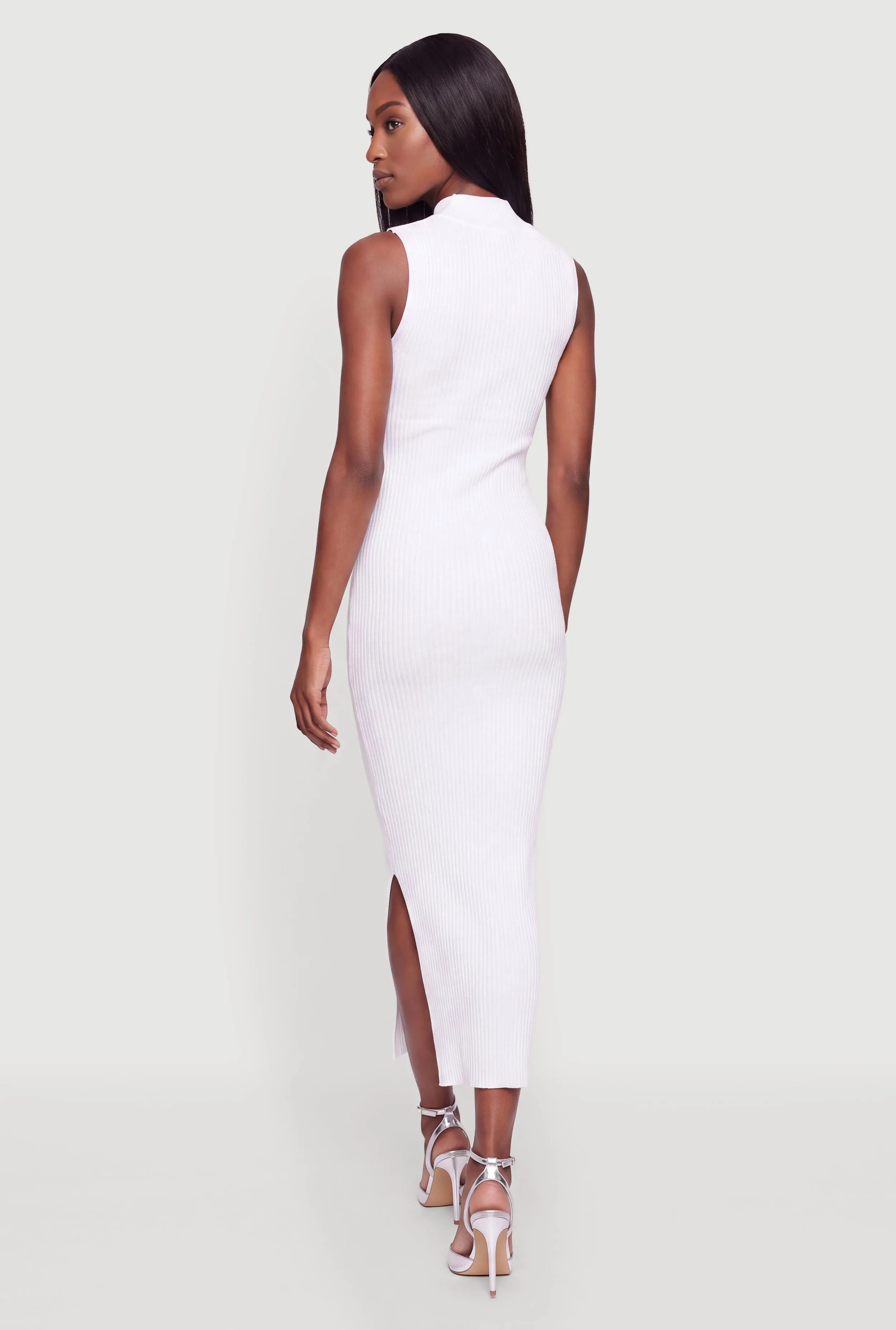 Sleeveless Ribbed Knit Mock Neck Maxi Dress with Side Slit sold by Rainbow product image thumbnail 3