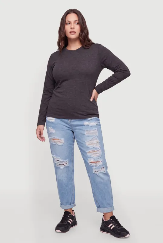 Plus Size Long Sleeve Basic Crew Neck T-Shirt made by Rainbow