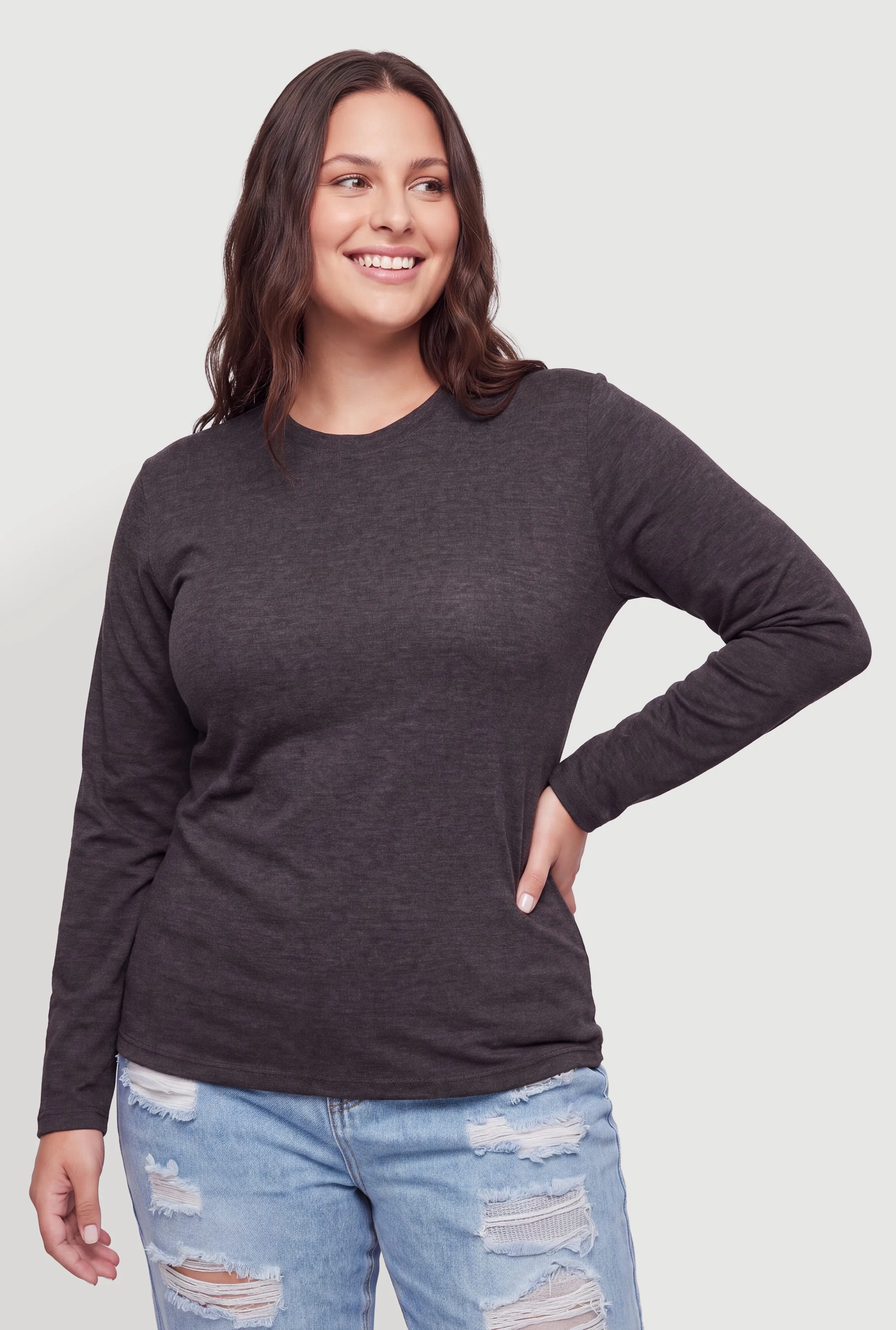 Plus Size Long Sleeve Basic Crew Neck T-Shirt sold by Rainbow product image thumbnail 2