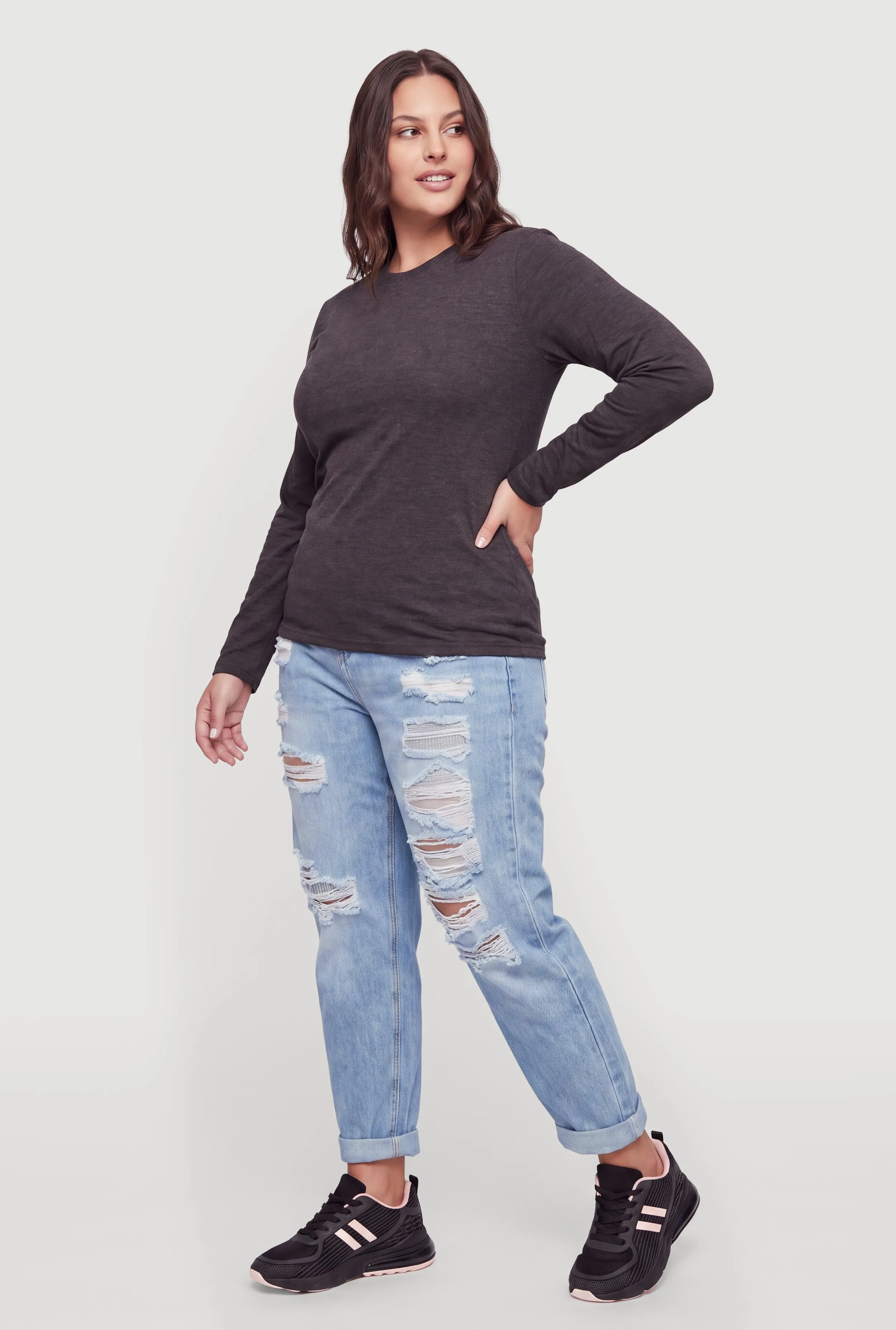 Plus Size Long Sleeve Basic Crew Neck T-Shirt sold by Rainbow product image thumbnail 3
