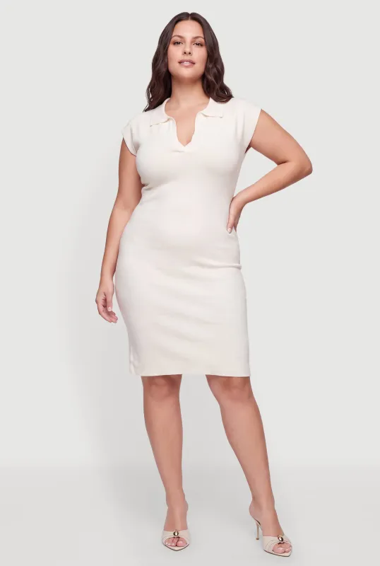 Plus Size Johnny Collar Cap Sleeve Sweater Dress made by Rainbow