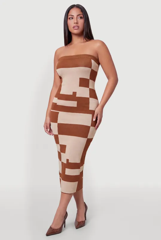 Plus Size Geometric Print Strapless Sweater Dress made by Rainbow