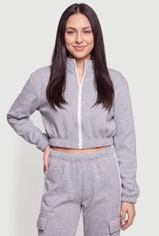 Mock Neck Zip Front Cropped Sweatshirt made by Rainbow