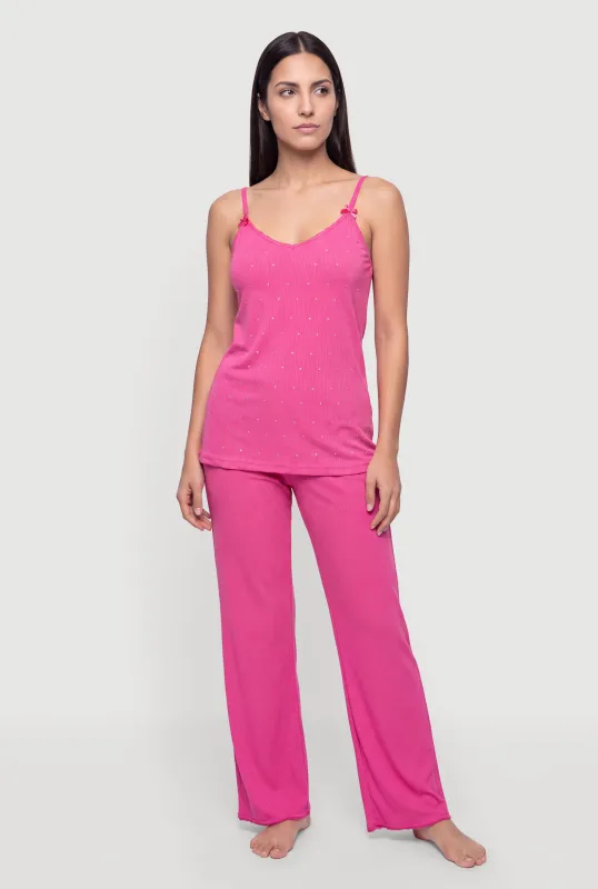 Bow Detail Rhinestone Pajama Cami and Lounge Pants made by Rainbow
