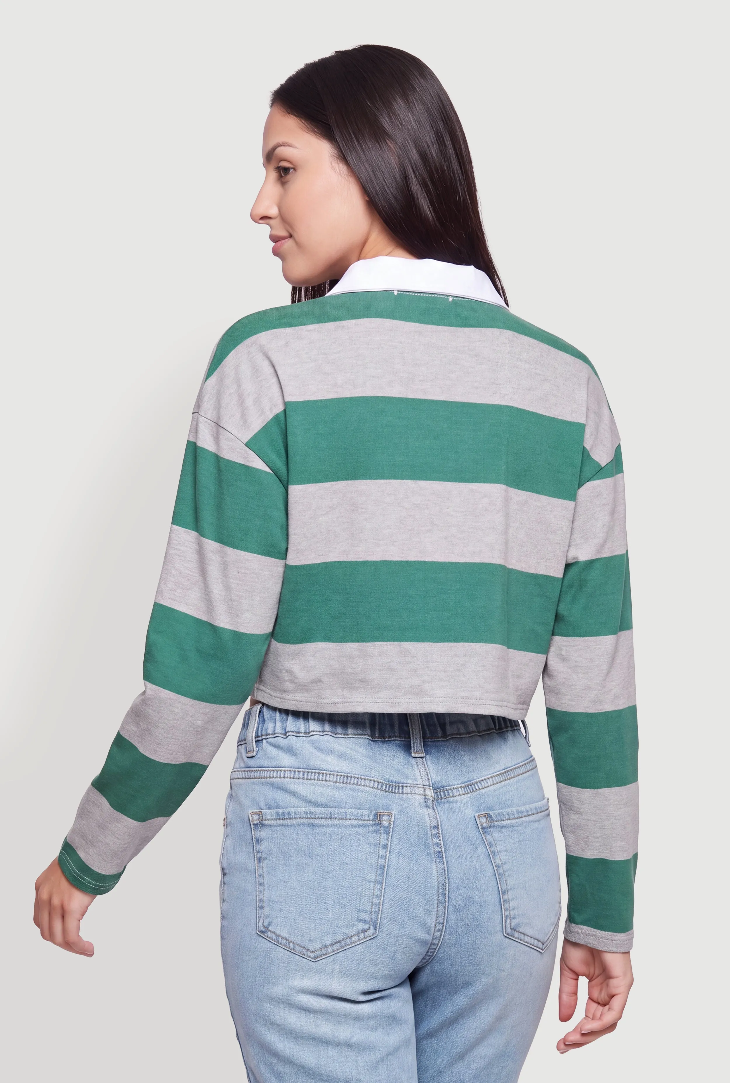 Long Sleeve Striped Rugby Polo Crop Top sold by Rainbow product image thumbnail 5