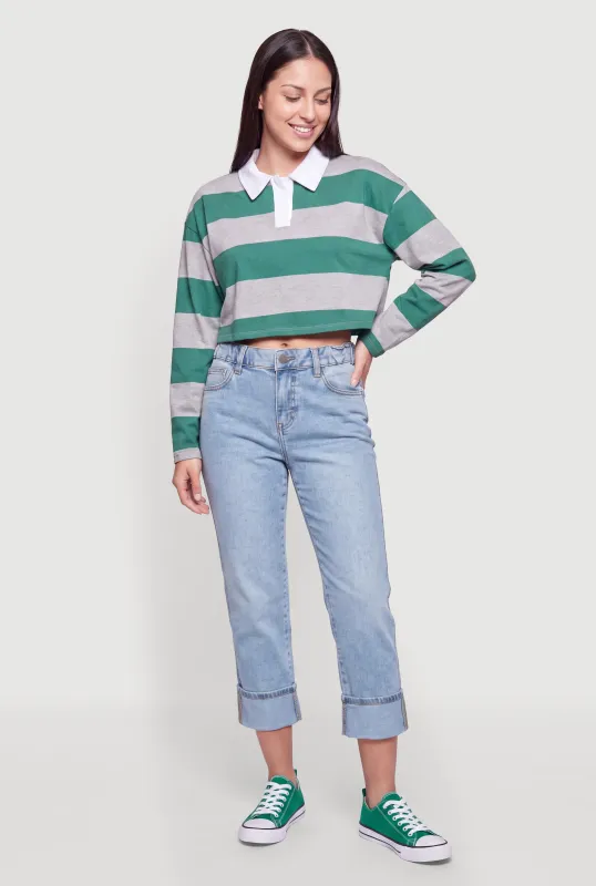 Long Sleeve Striped Rugby Polo Crop Top made by Rainbow