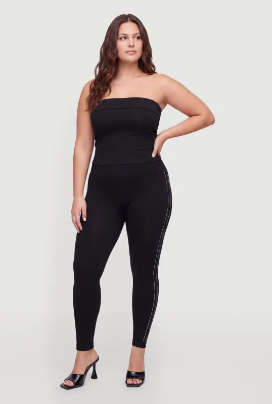 Plus Size Side Rhinestone Detail Seamless Leggings made by Rainbow