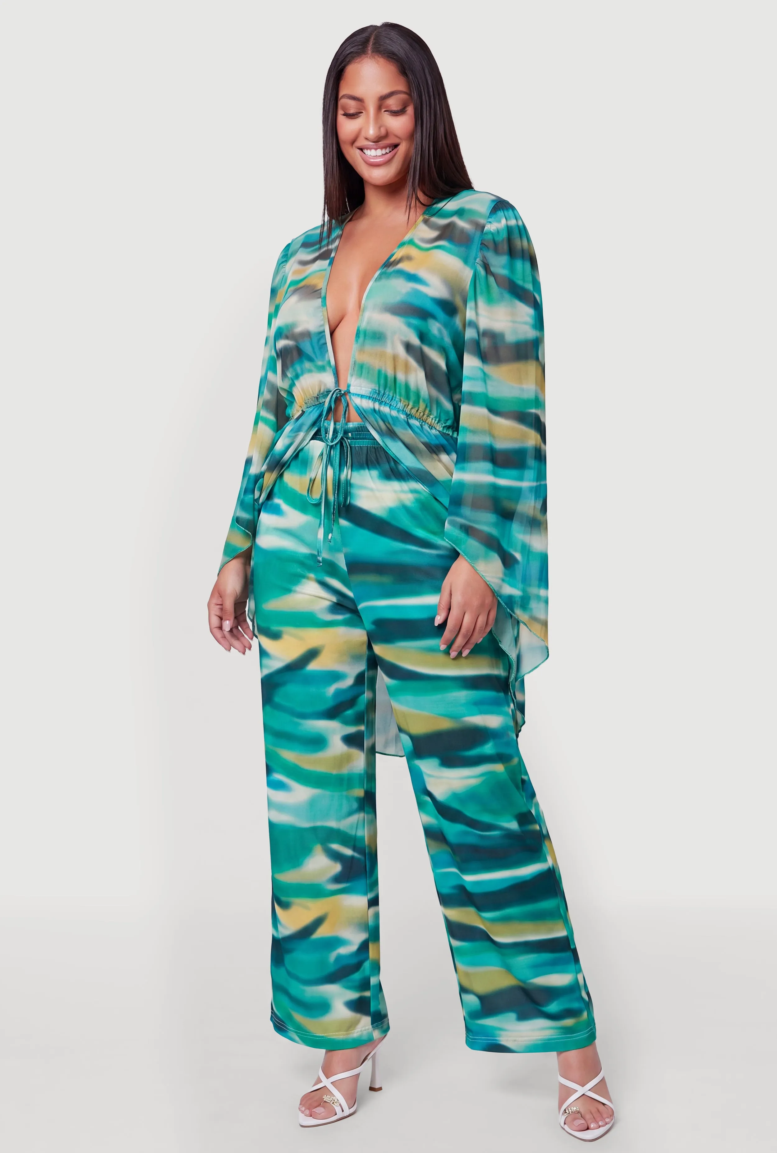 Plus Size Patterned Long Sleeve Tie Front Kimono sold by Rainbow product image thumbnail 3
