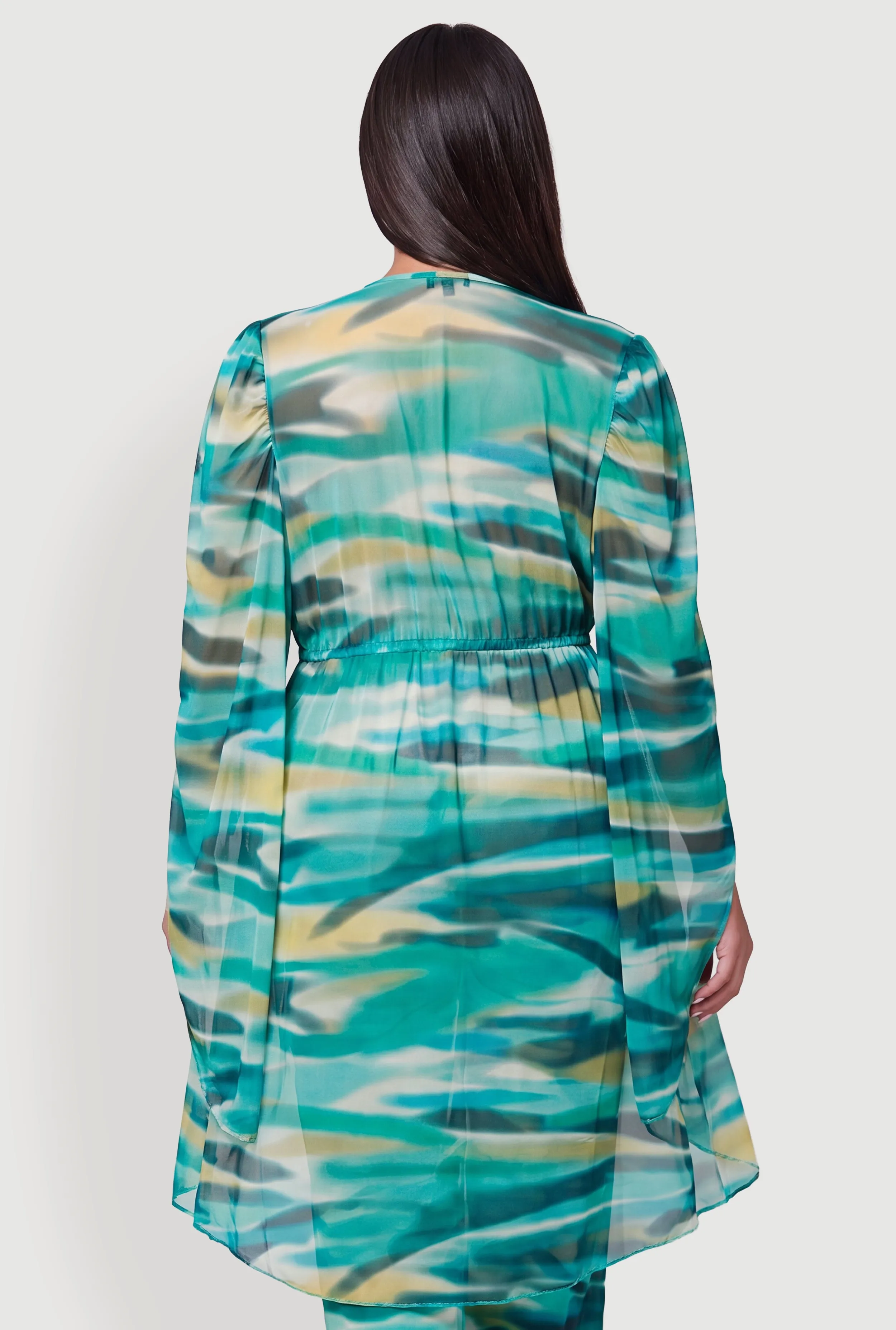 Plus Size Patterned Long Sleeve Tie Front Kimono sold by Rainbow product image thumbnail 5