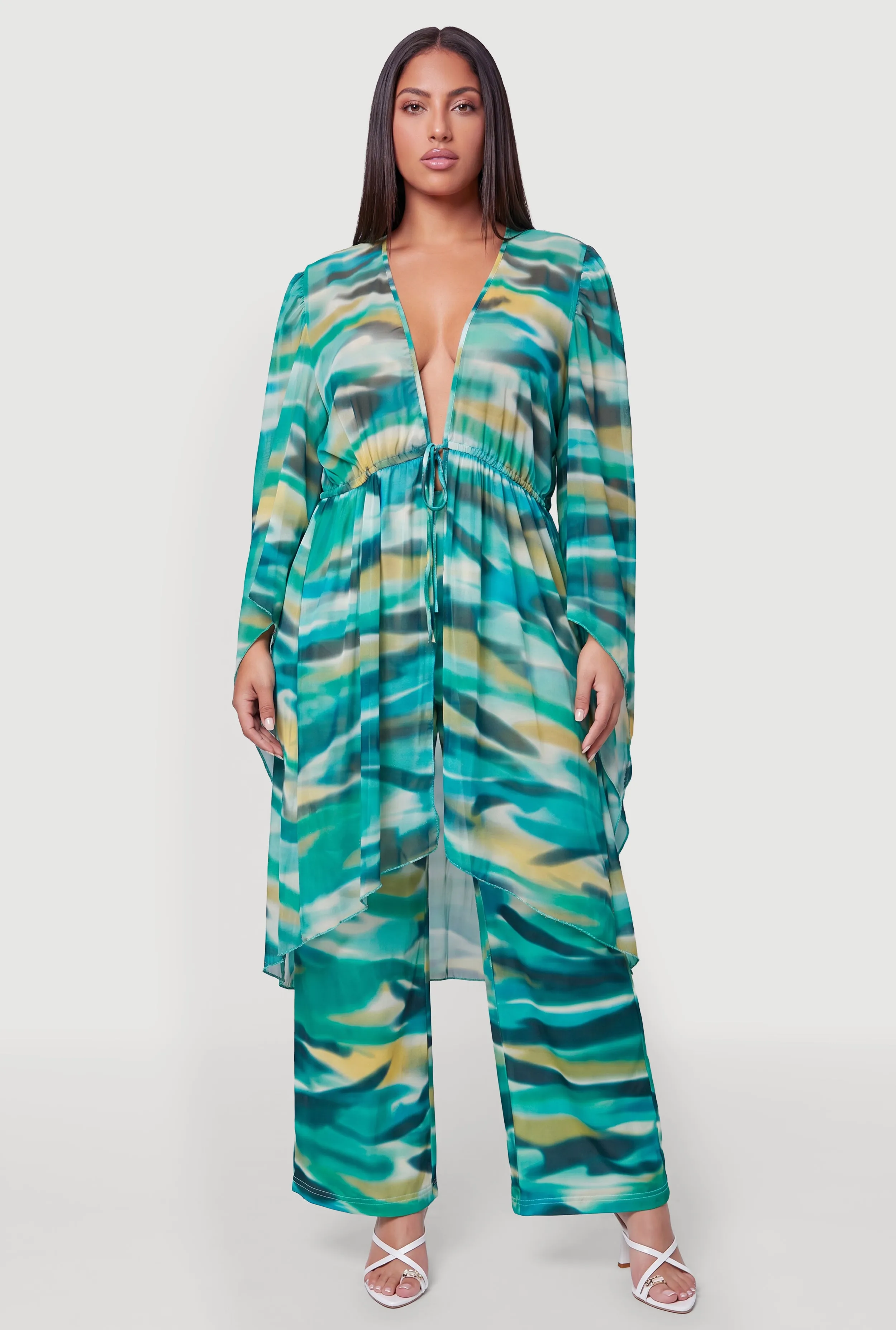 Plus Size Patterned Long Sleeve Tie Front Kimono sold by Rainbow product image thumbnail 2