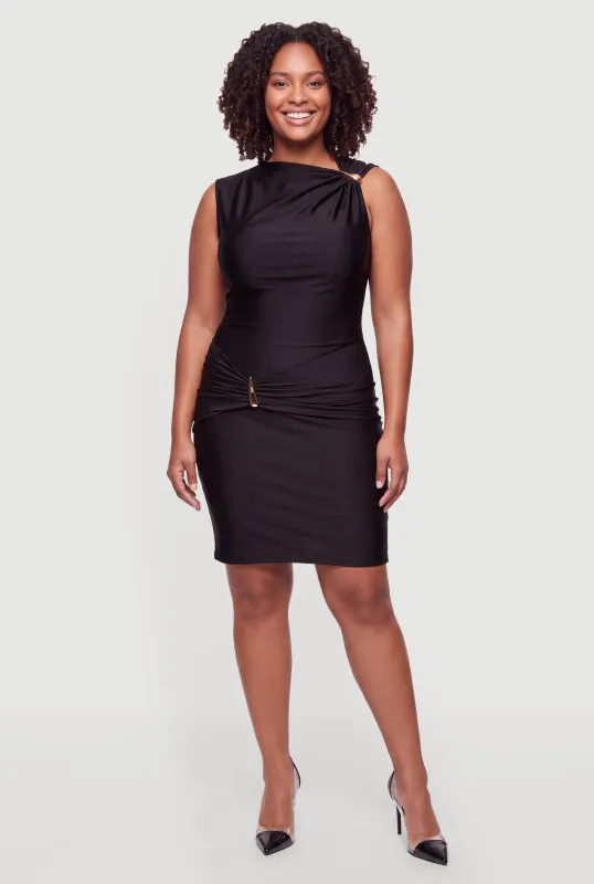 Plus Size Metallic Detail Side Ruched Mini Dress made by Rainbow
