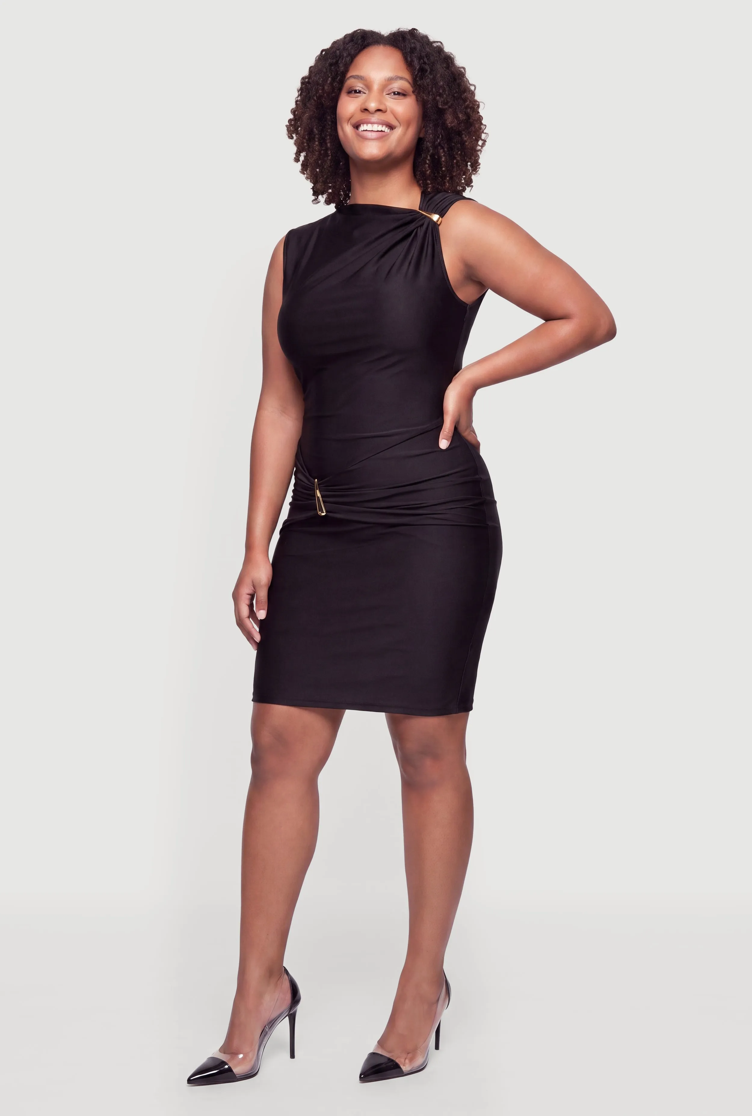 Plus Size Metallic Detail Side Ruched Mini Dress sold by Rainbow product image thumbnail 2