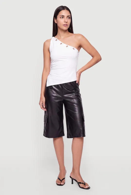 Faux Leather High Waisted Flap Pocket Bermuda Shorts made by Rainbow