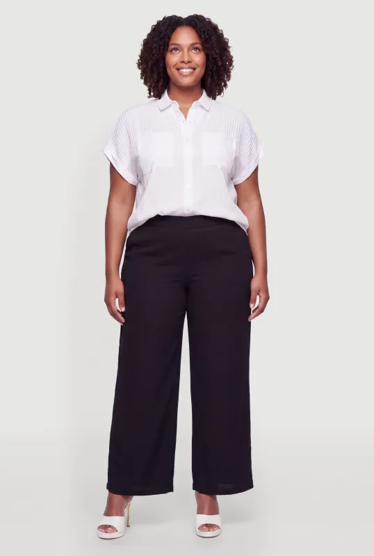 Plus Size Pleated Detail Button Front Shirt made by Rainbow