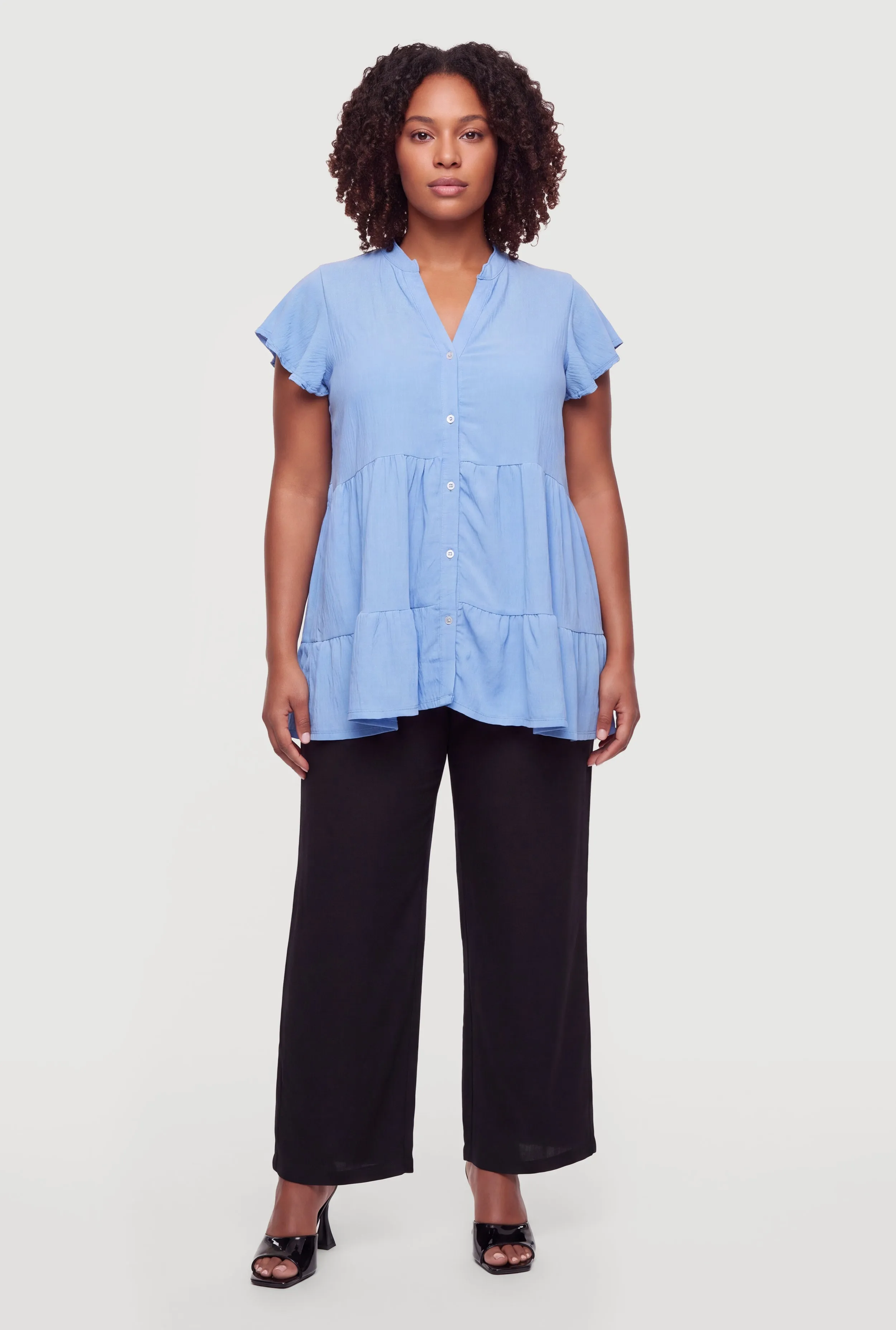 Plus Size Flutter Sleeve Tiered Button Front Top sold by Rainbow product image thumbnail 5