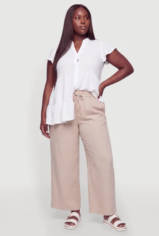 Plus Size Flutter Sleeve Tiered Button Front Top made by Rainbow
