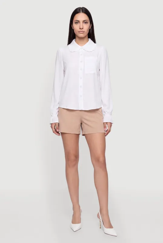 Peter Pan Collar Button Front Pocket Blouse made by Rainbow