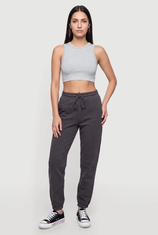 High Waisted Drawstring Fleece Sweatpants made by Ambiance
