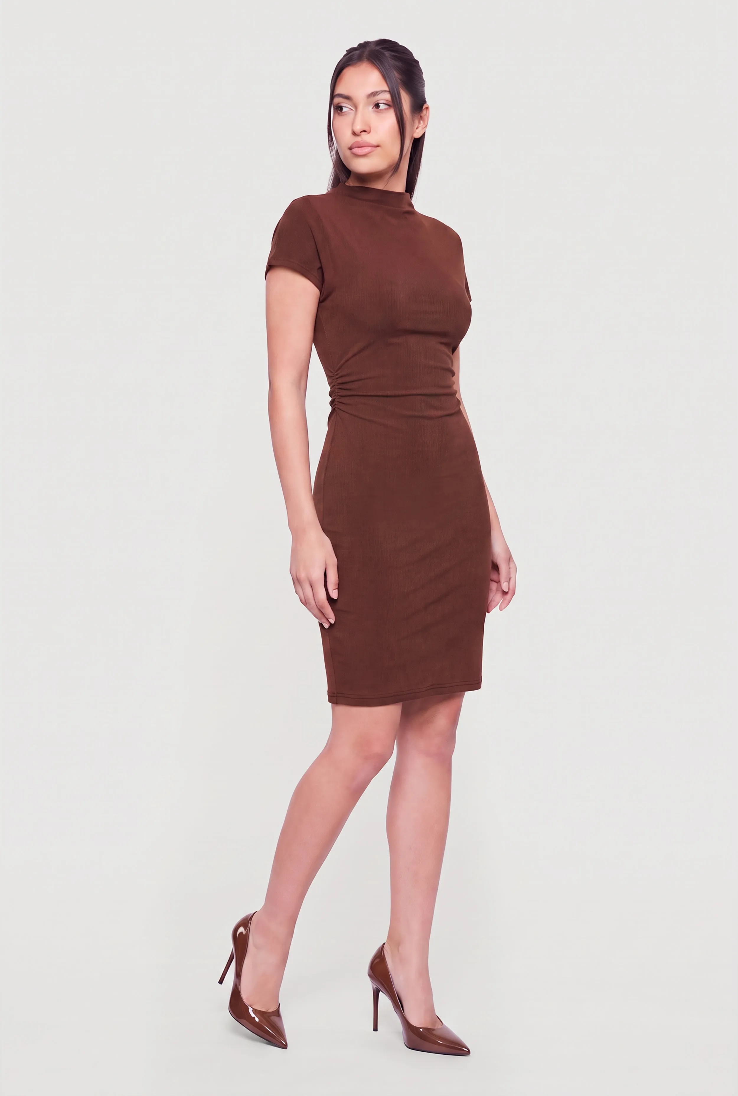 Funnel Neck Side Ruched Mini Dress sold by Rainbow product image thumbnail 2