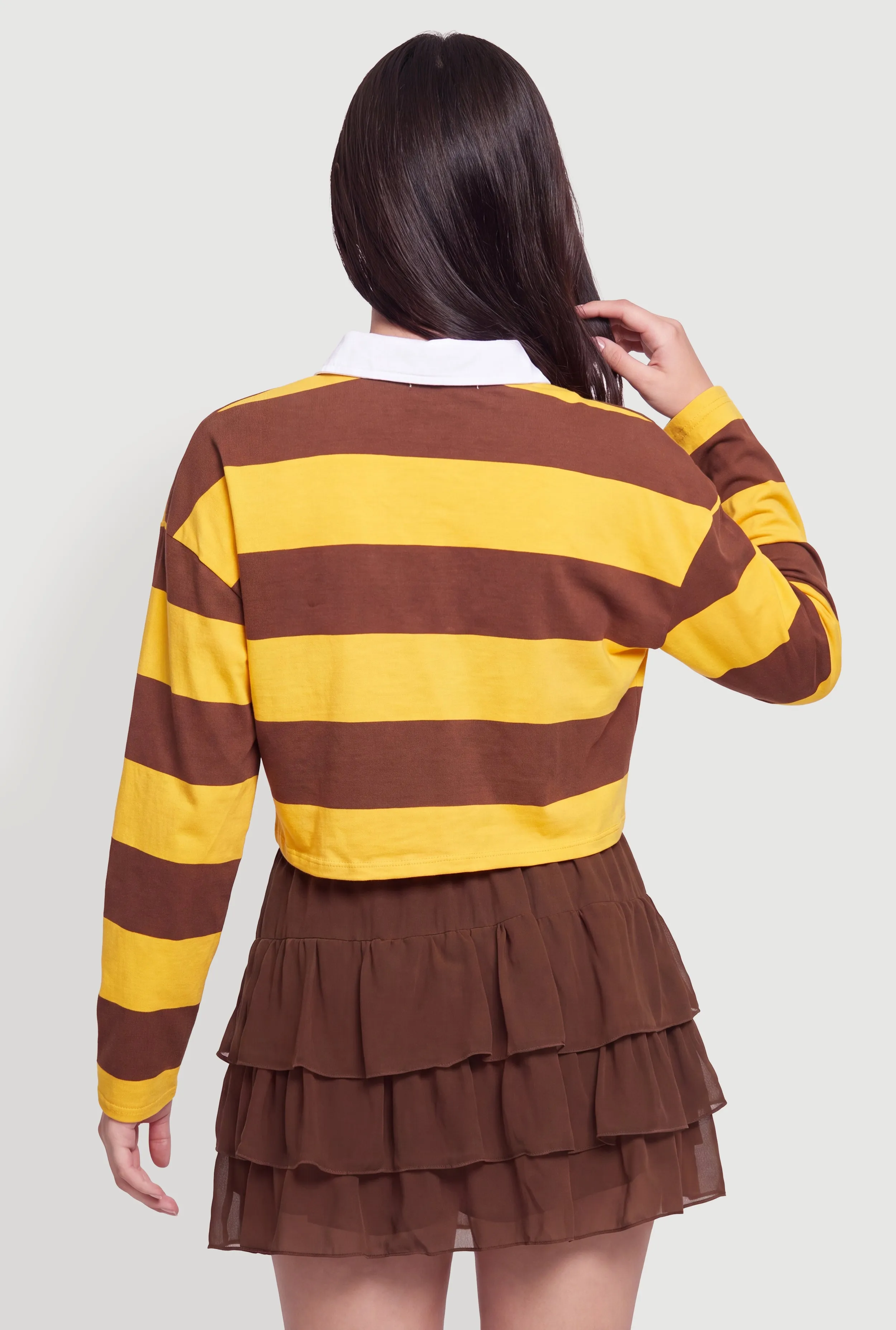 Long Sleeve Striped Rugby Polo Crop Top sold by Rainbow product image thumbnail 5