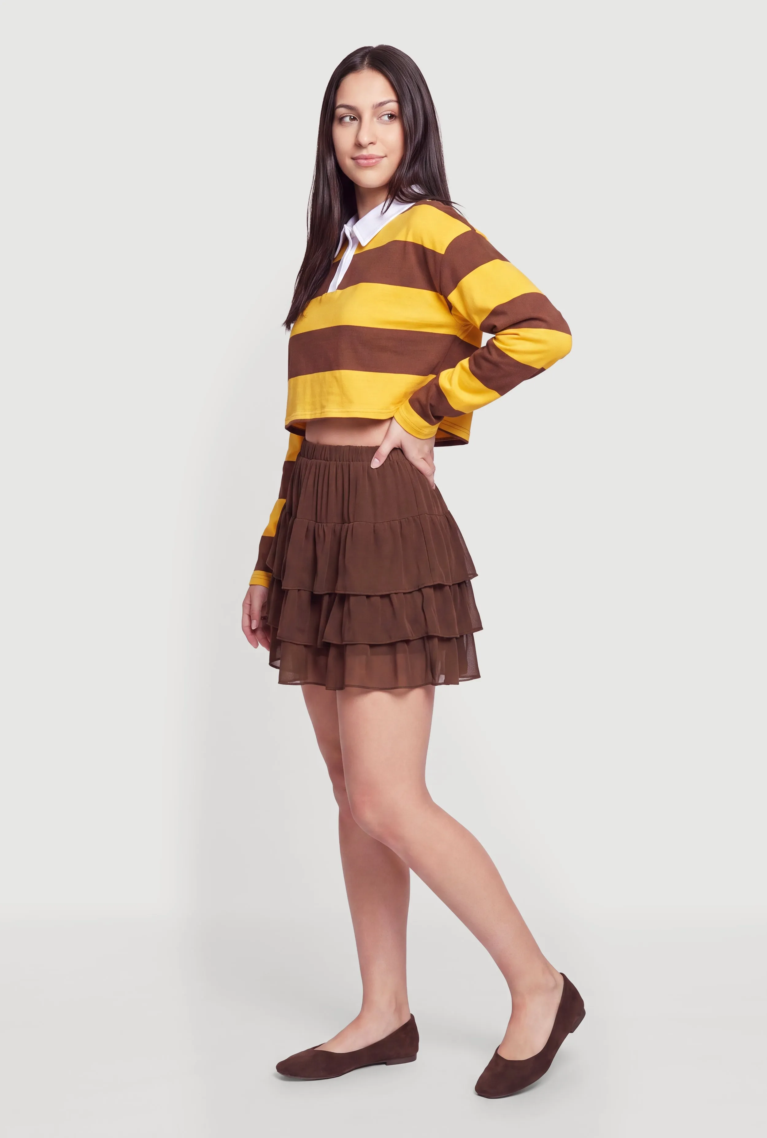 Long Sleeve Striped Rugby Polo Crop Top sold by Rainbow product image thumbnail 3