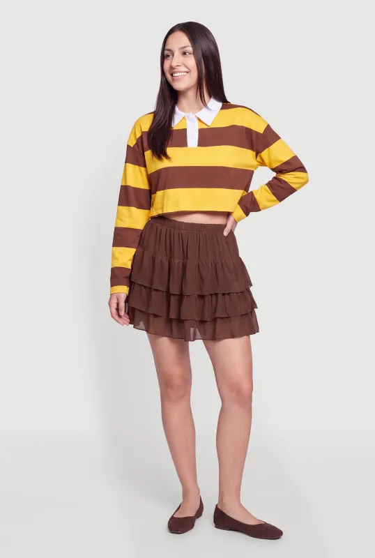 Long Sleeve Striped Rugby Polo Crop Top made by Rainbow