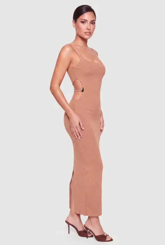 Sleeveless Cutout Maxi Dress with Metallic Detail made by Rainbow