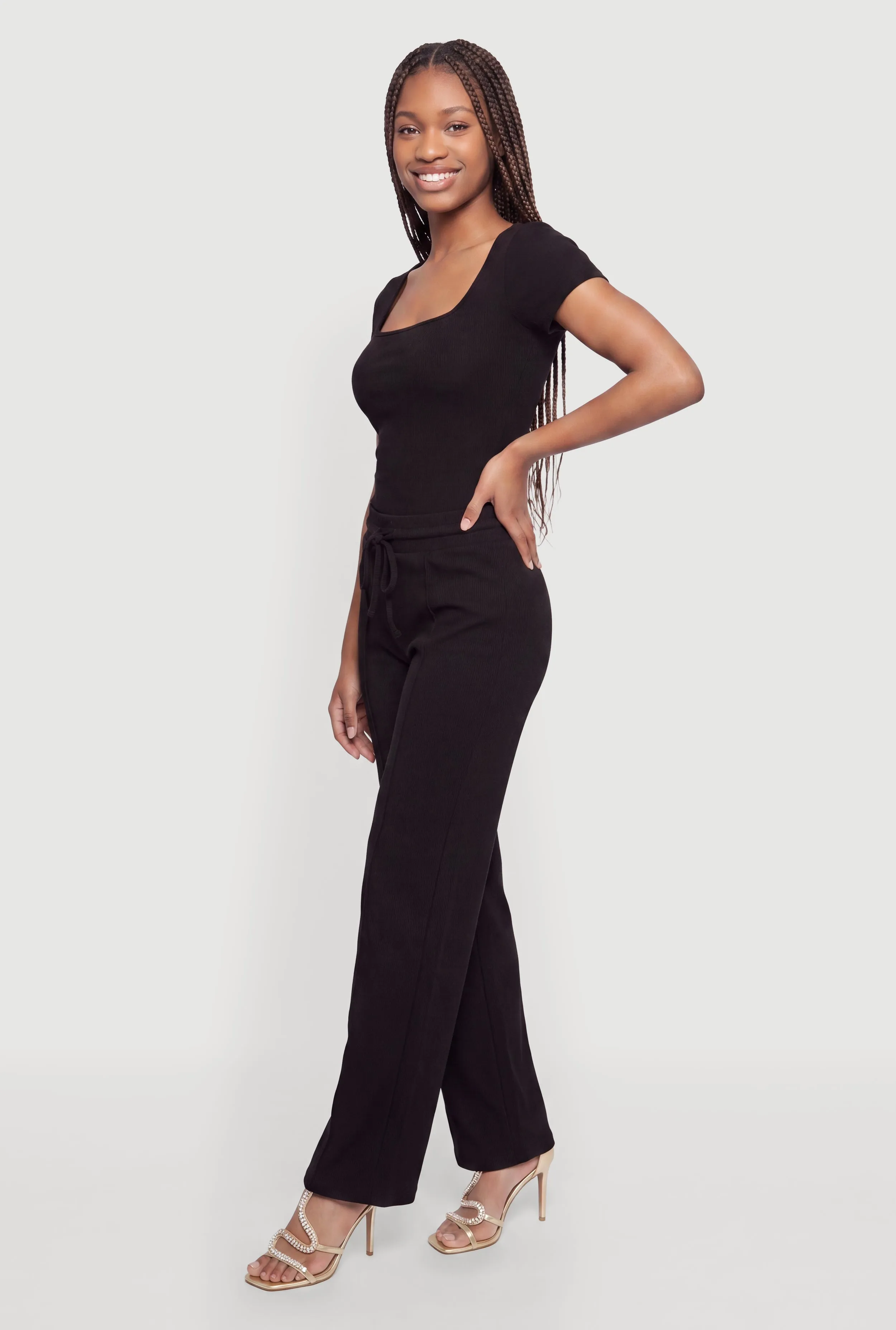 Brushed Knit Short Sleeve Square Neck Thong Bodysuit sold by Rainbow product image thumbnail 3
