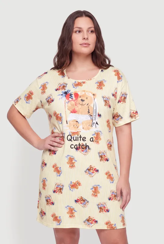 Plus Size Quite A Catch Bear Graphic Sleepshirt made by Rainbow