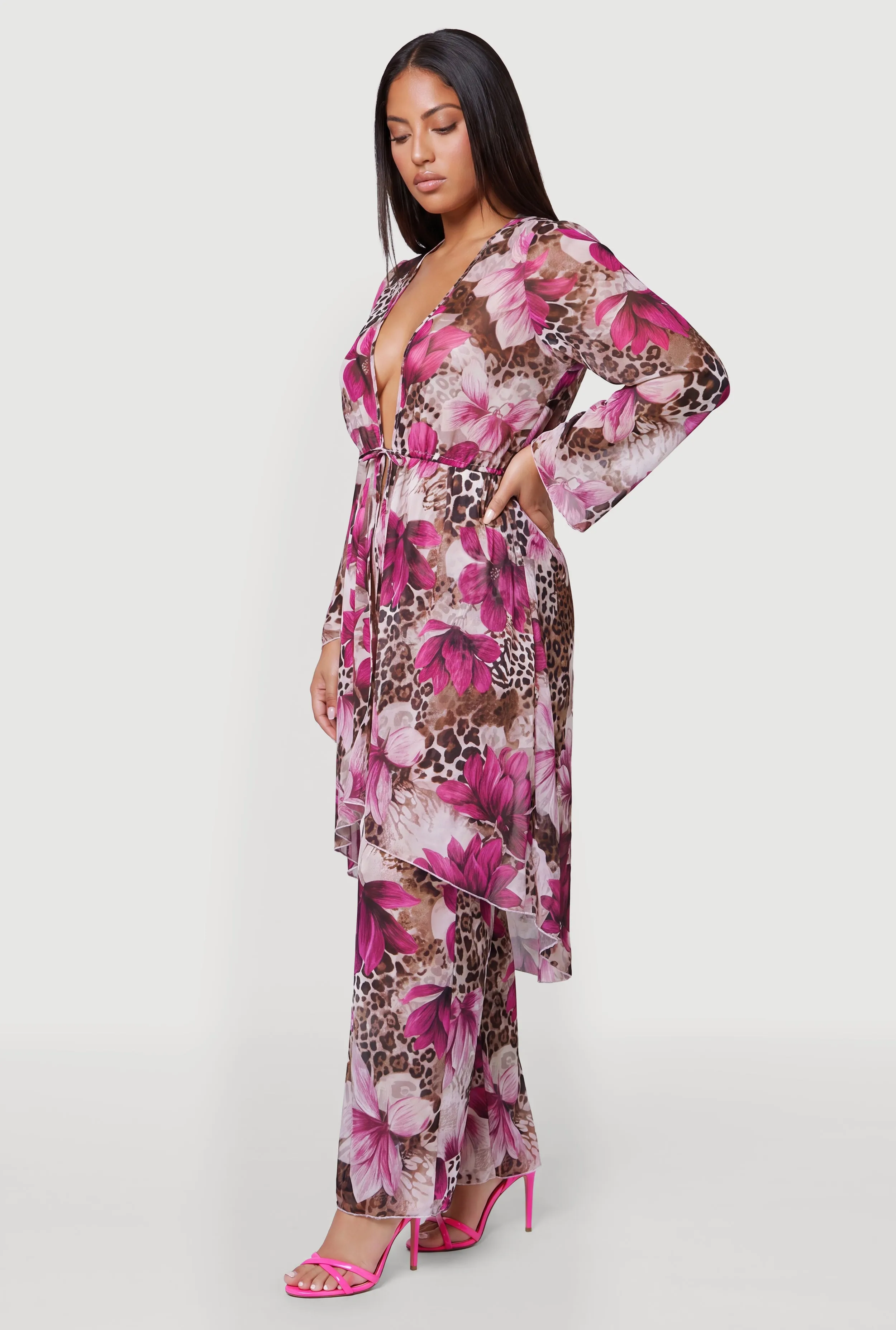 Plus Size Floral Animal Print Tie Front Kimono sold by Rainbow product image thumbnail 3