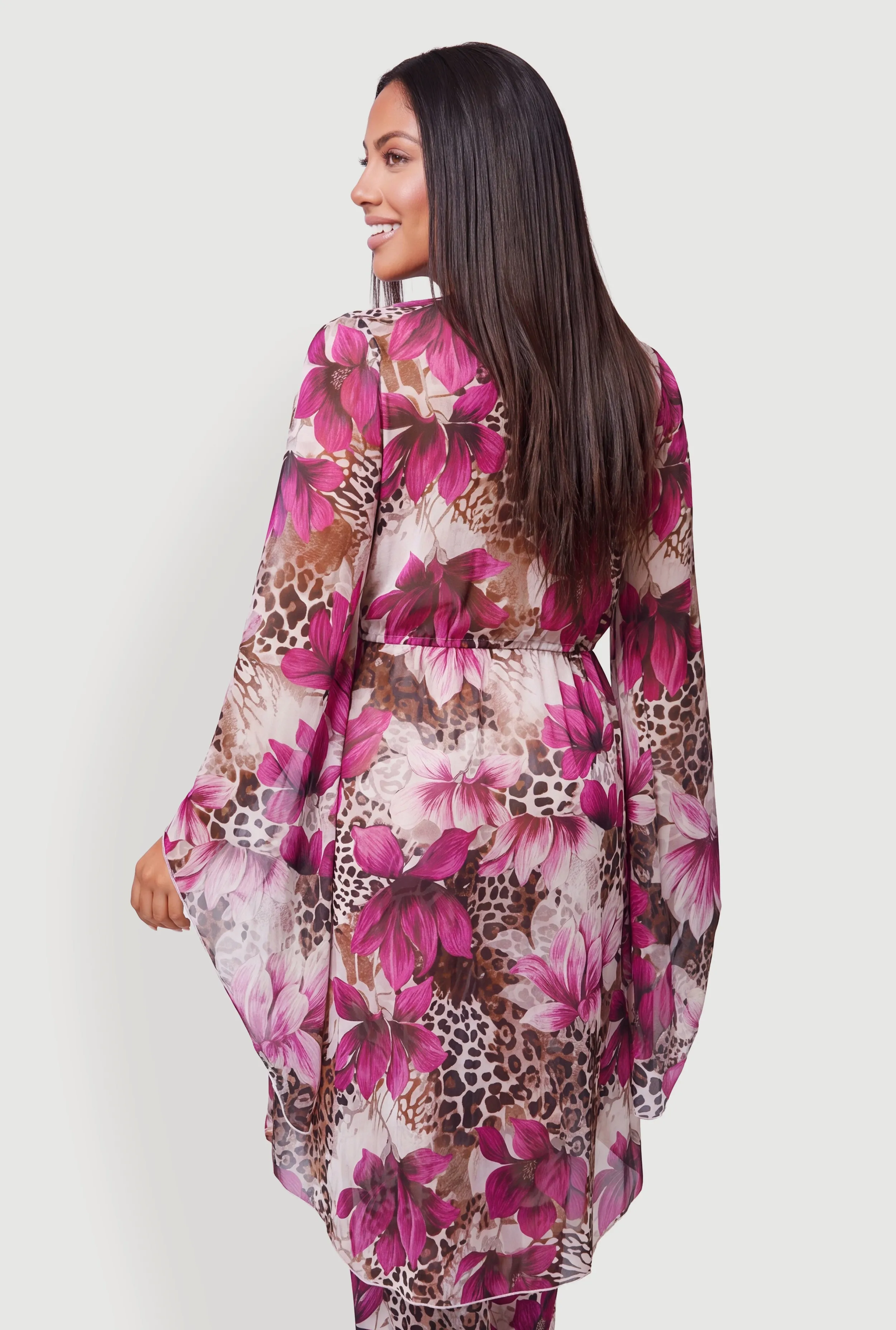 Plus Size Floral Animal Print Tie Front Kimono sold by Rainbow product image thumbnail 5