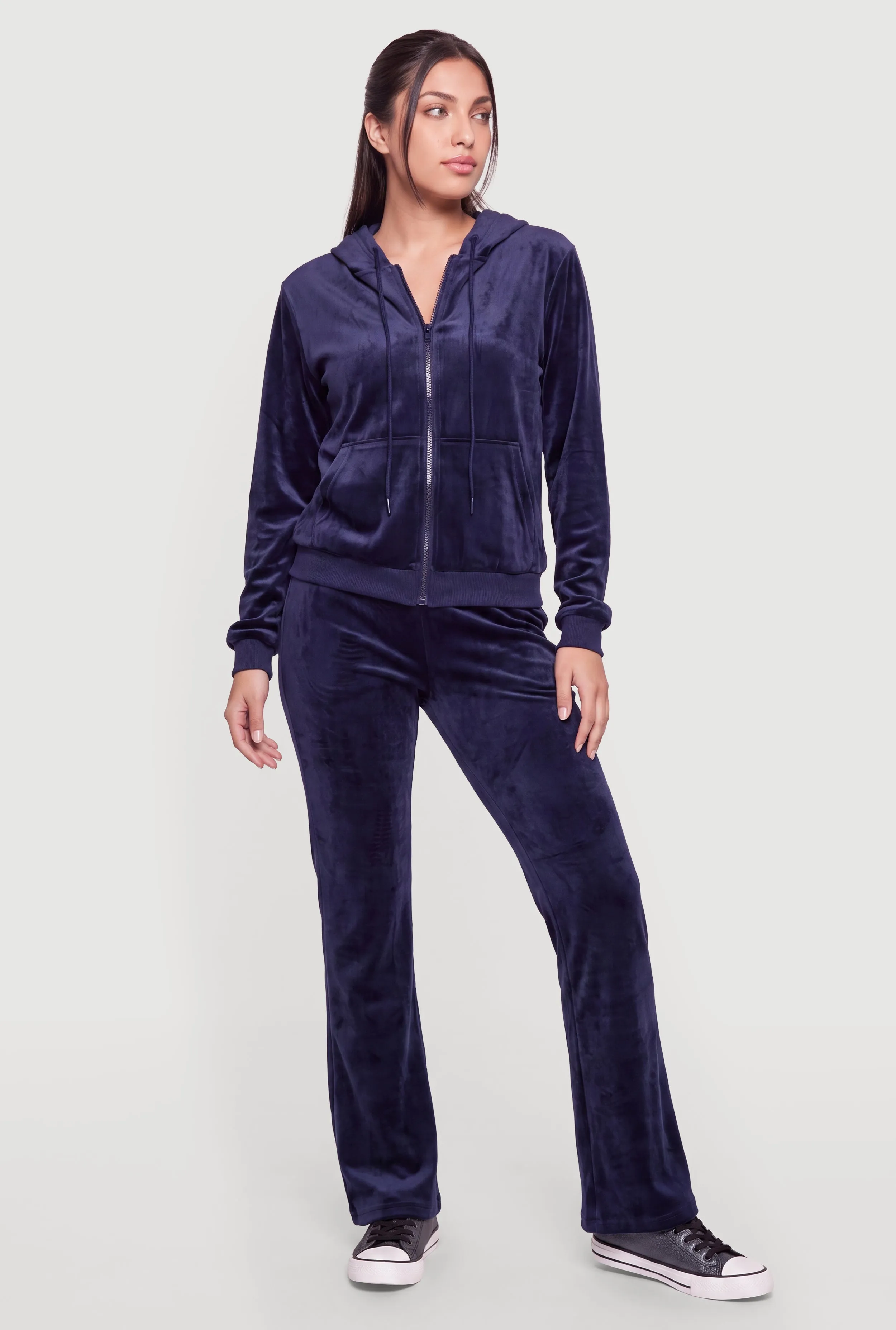 Velour Zip Front Drawstring Hooded Sweatshirt sold by Rainbow product image thumbnail 2