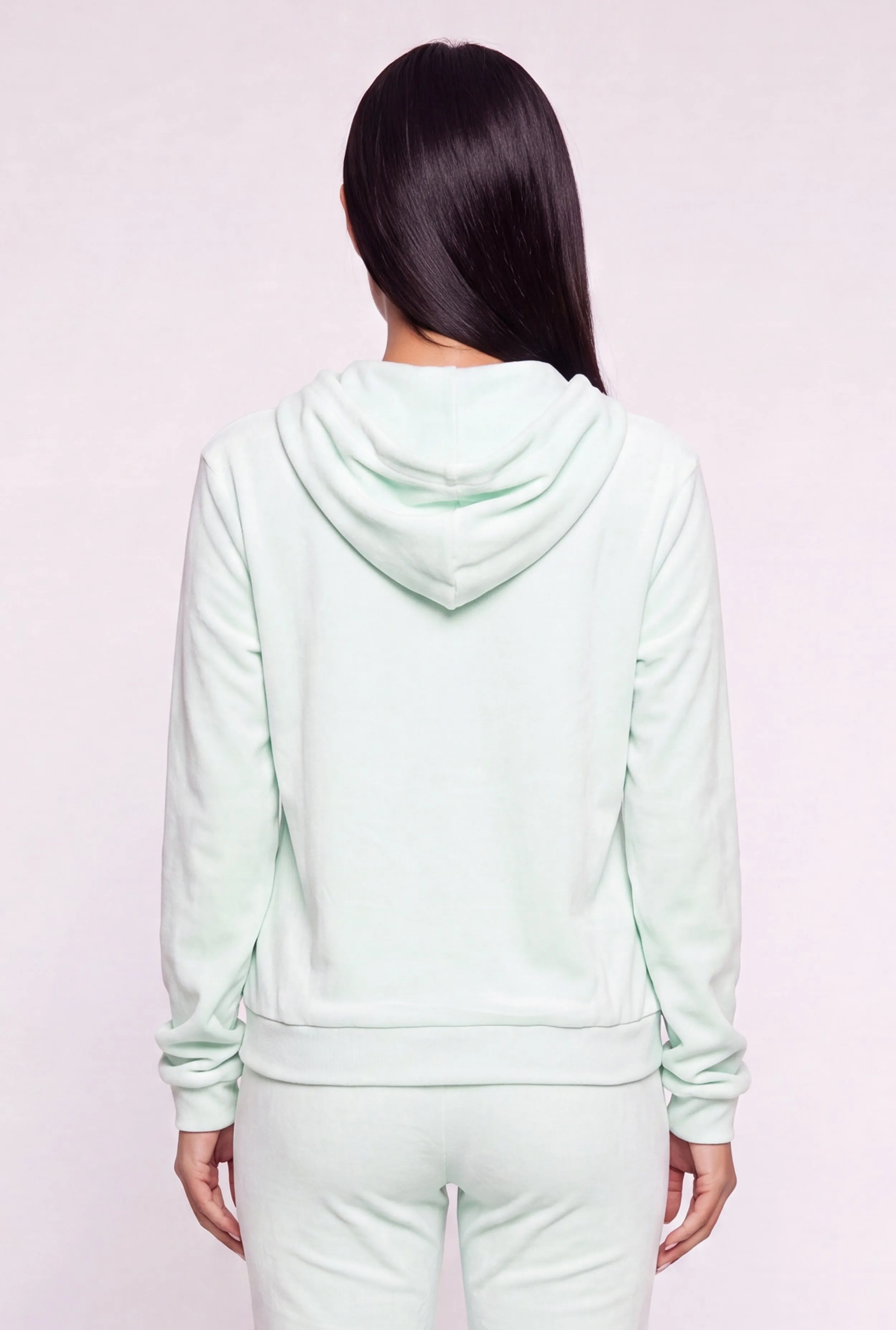 Velour Zip Front Drawstring Hooded Sweatshirt sold by Rainbow product image thumbnail 5