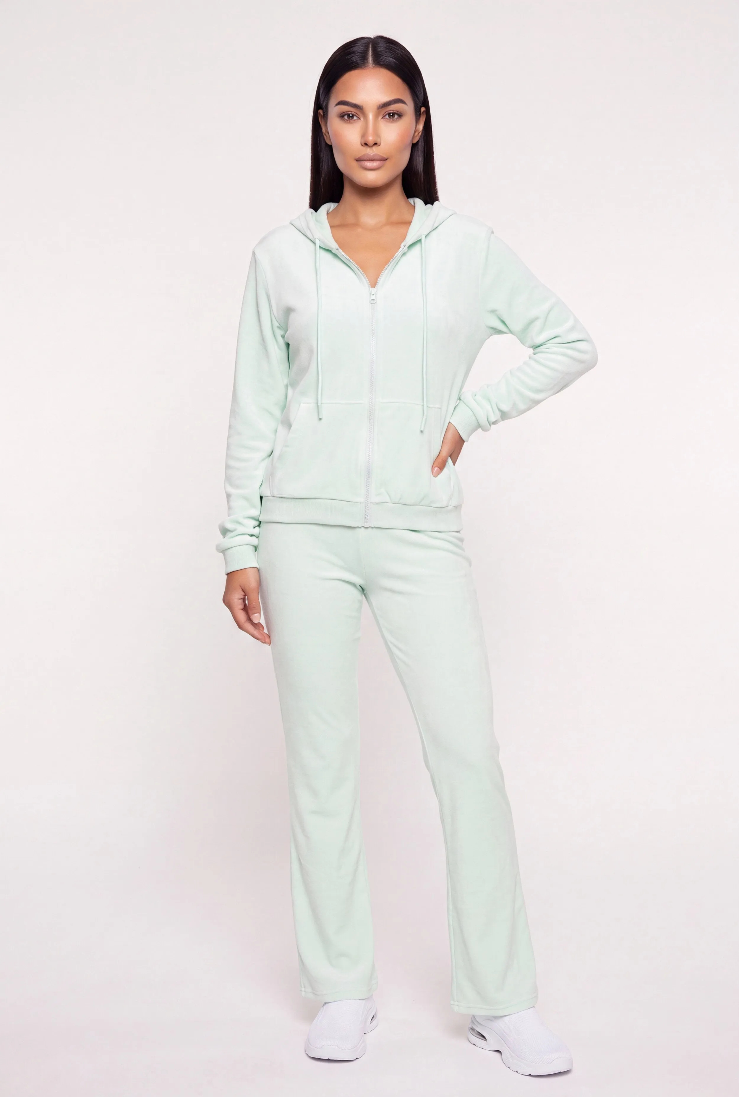 Velour Zip Front Drawstring Hooded Sweatshirt sold by Rainbow product image thumbnail 2