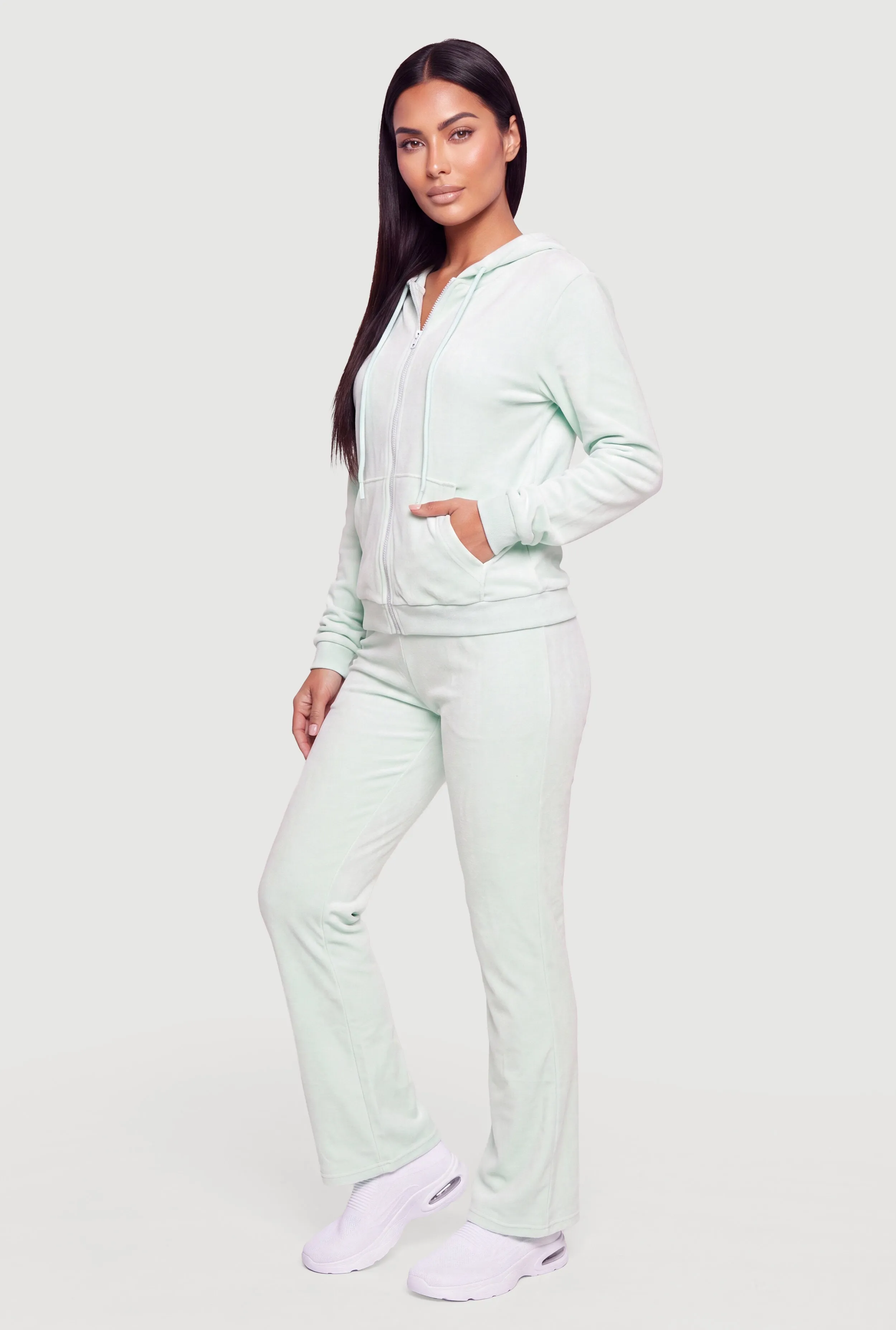 Velour Zip Front Drawstring Hooded Sweatshirt sold by Rainbow product image thumbnail 3
