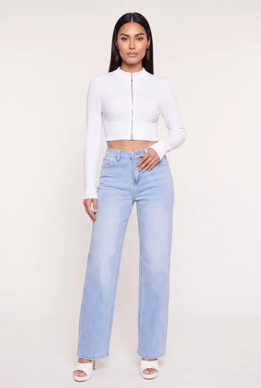 Compression Rib Seamless Zip Front Crop Top made by Rainbow