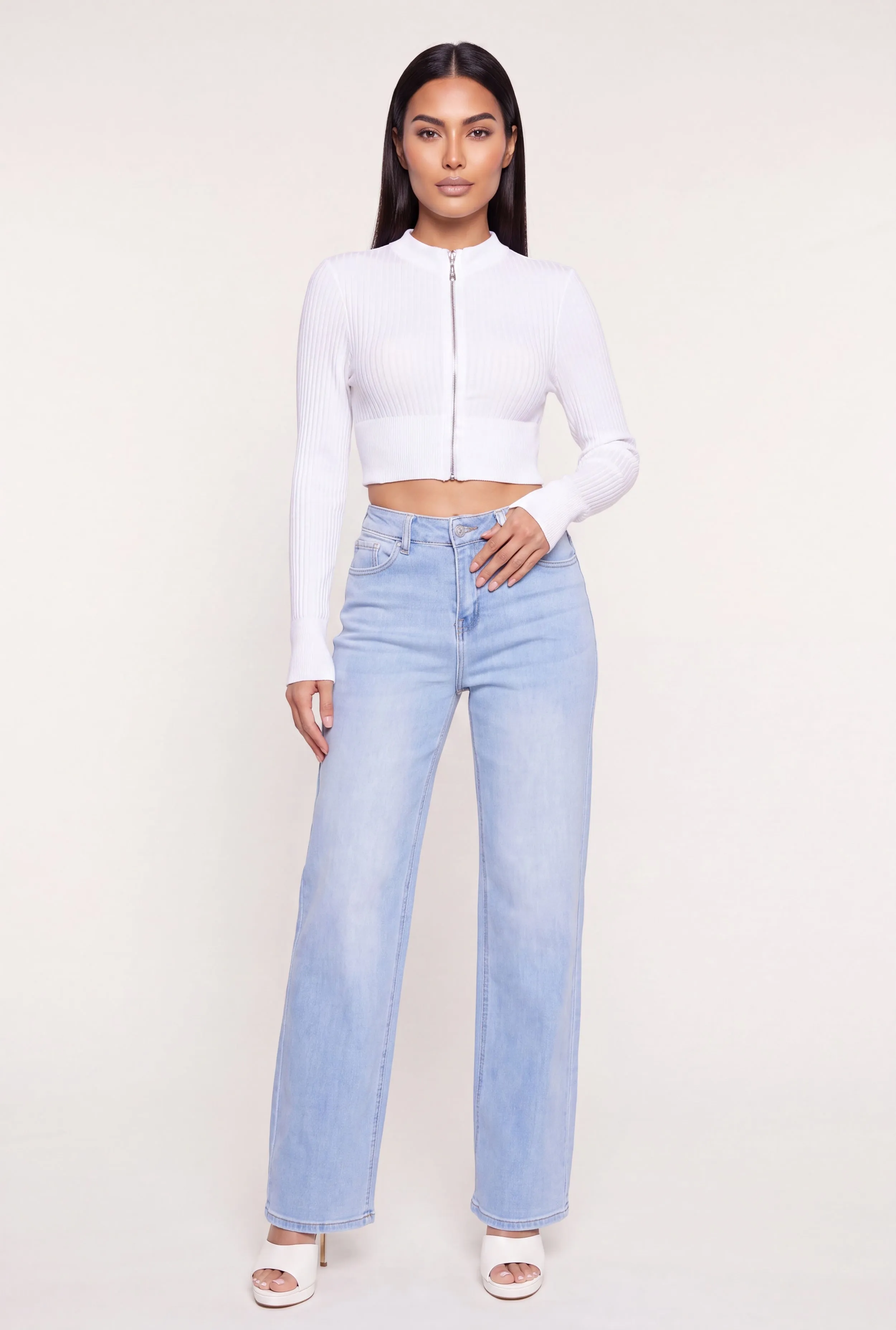 Compression Rib Seamless Zip Front Crop Top sold by Rainbow