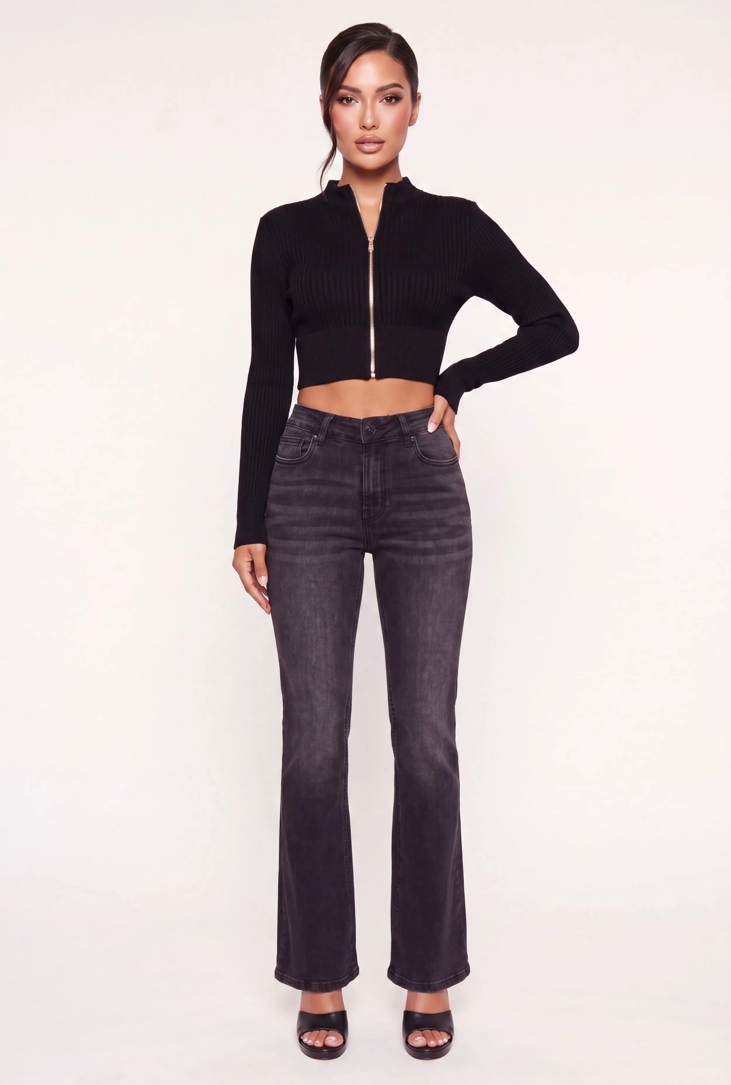 Compression Rib Seamless Zip Front Crop Top sold by Rainbow product image thumbnail 2