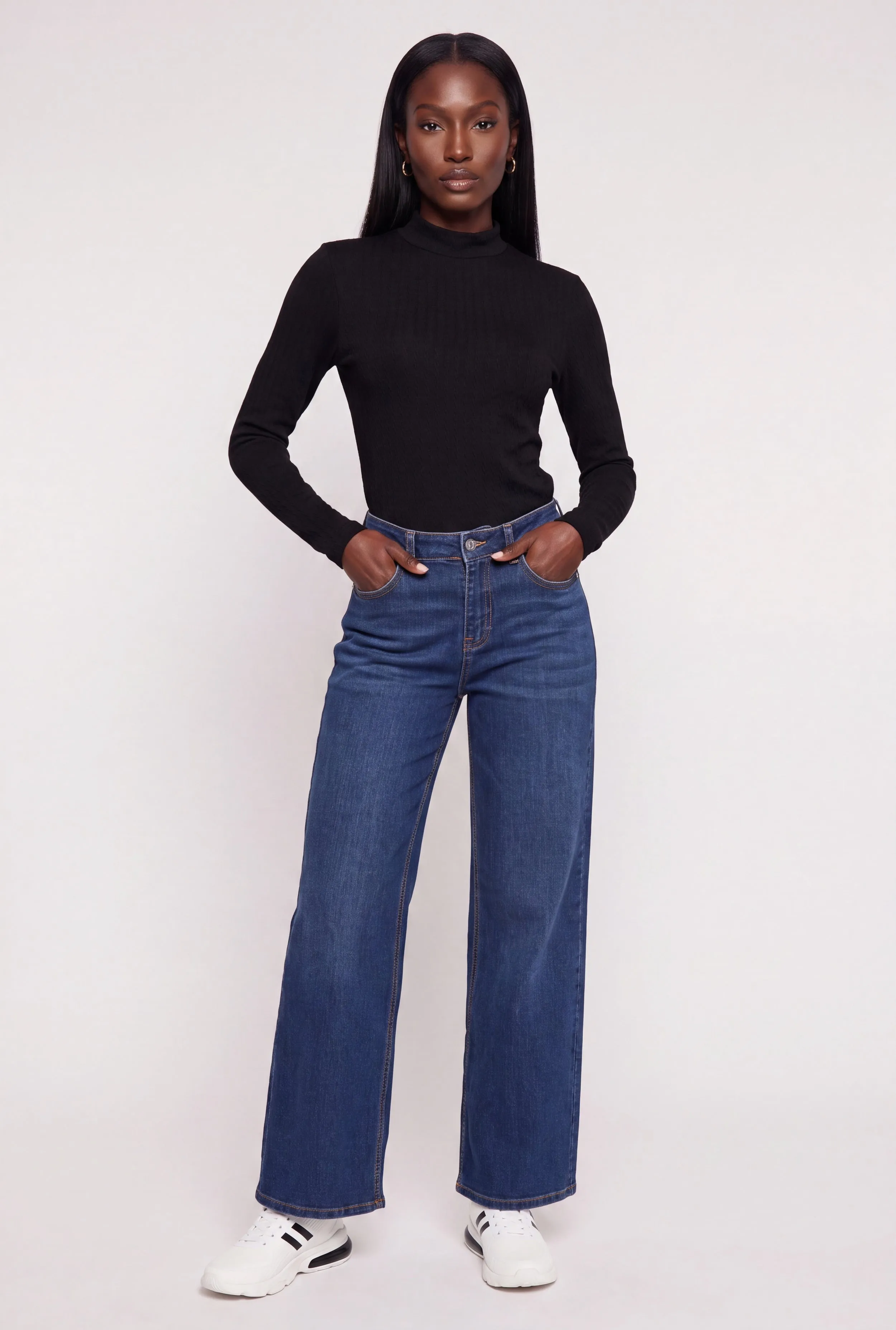 Seamless Cable Knit Mock Neck Long Sleeve Top sold by Rainbow