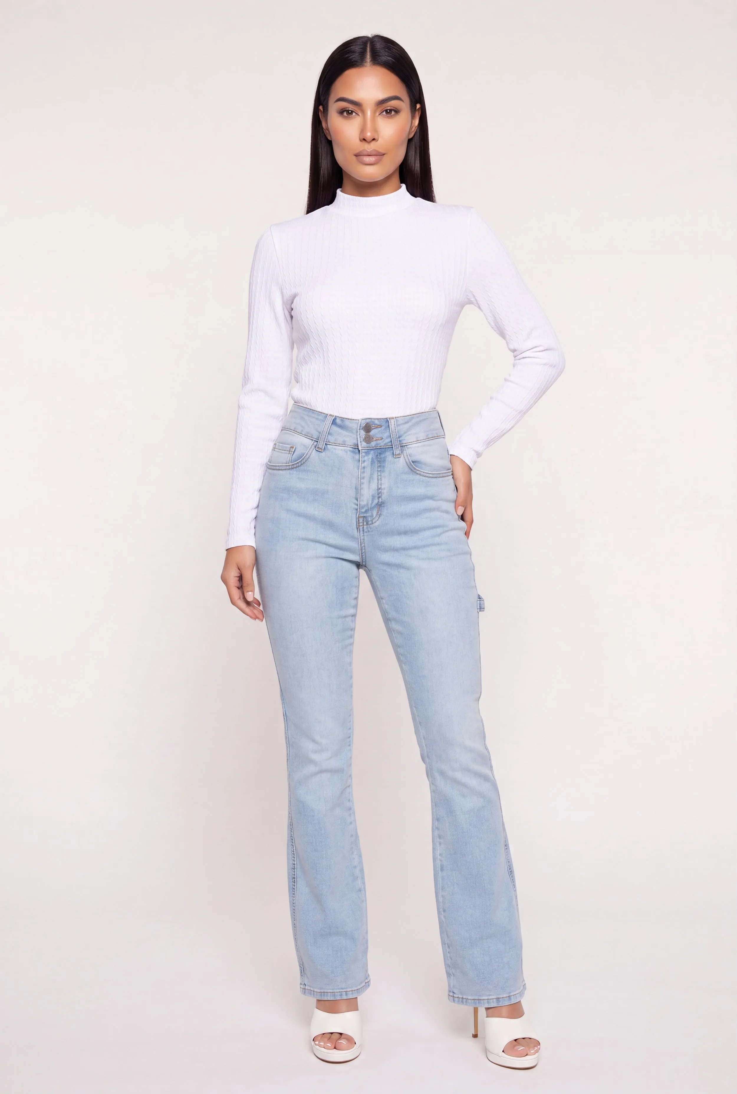 Seamless Cable Knit Mock Neck Long Sleeve Top sold by Rainbow product image thumbnail 2