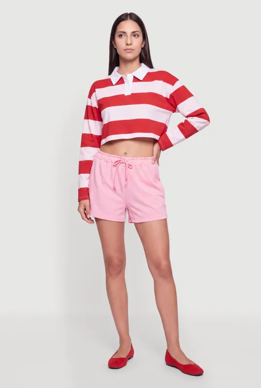 Long Sleeve Striped Rugby Polo Crop Top made by Rainbow